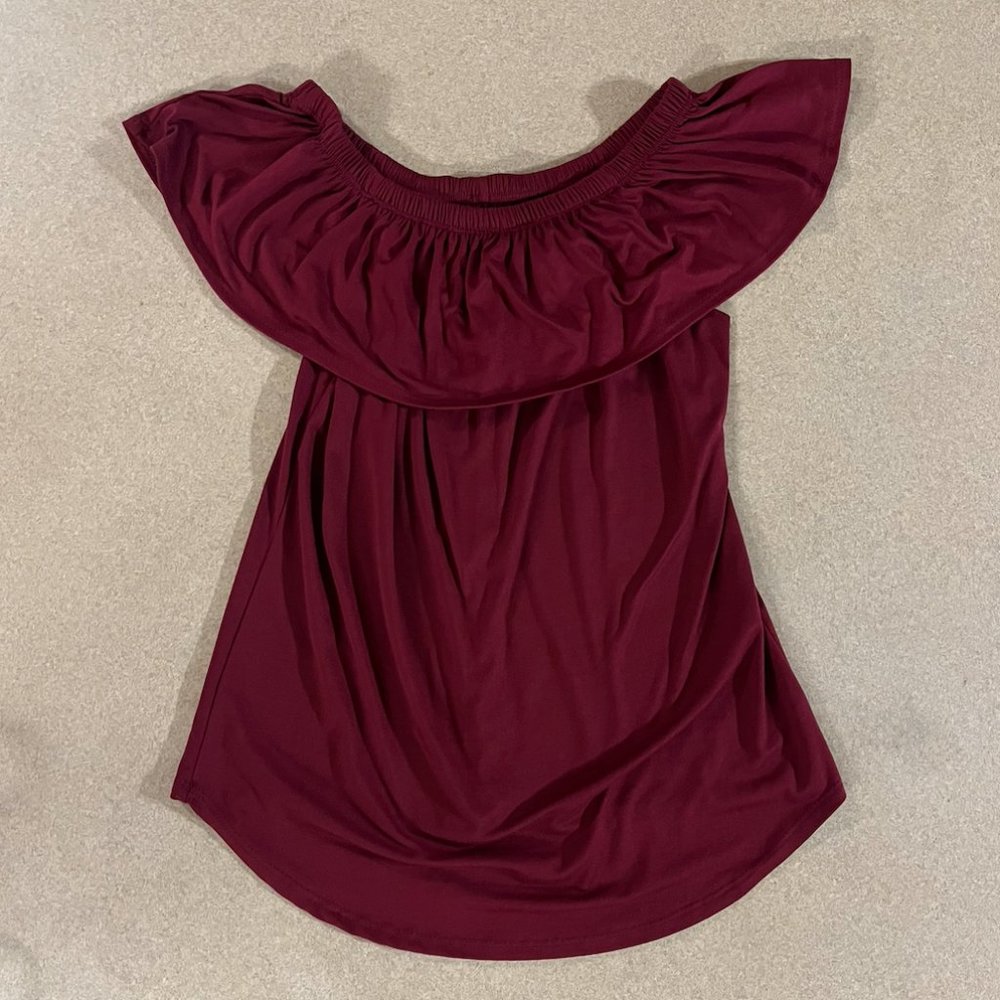 Maroon Off Shoulder Buttoned Front Top